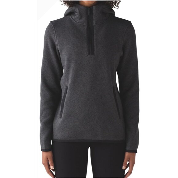 Lululemon Its Fleecing Cold Heathered Black 1/4 Zip Pullover Hoodie Sz 8 Pockets - Picture 3 of 9